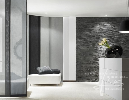 Schieferwand von adik wanddesign aus feistritz Steinmauer wohnzimmer
