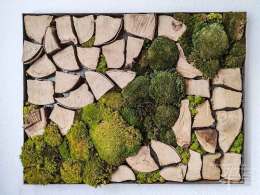 Moosbild mit Holz
